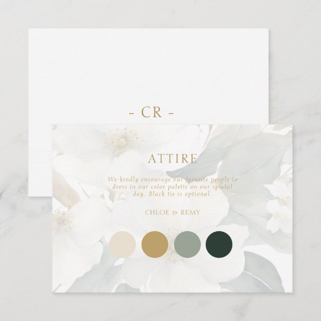 Aquarelle Floral Gold Folid Mariage Carte d'ensemb (Devant / Derrière)