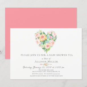 Aquarelle Floral Heart Baby shower Invitation