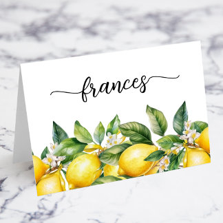 Aquarelle Floral Lemons Nom du script Cartes de pl