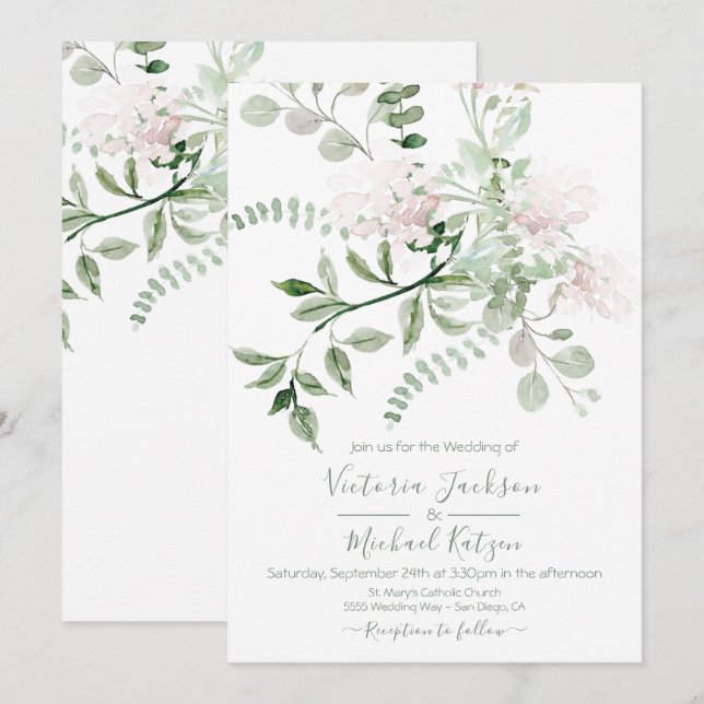 Aquarelle Floral Lumière et Faire-part de mariage  (Devant / Derrière)