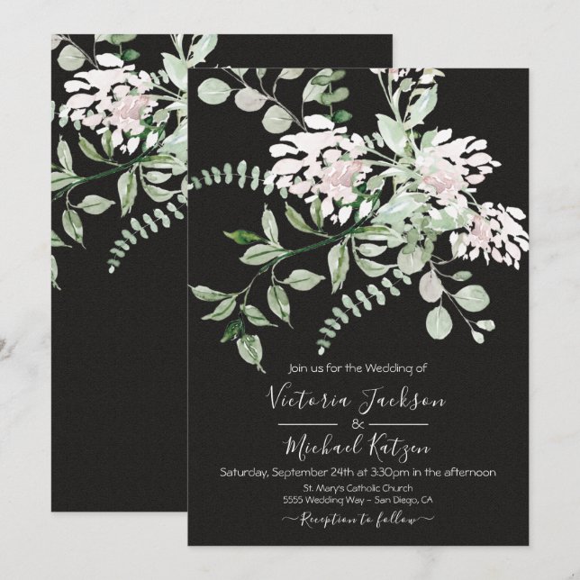 Aquarelle Floral Lumière et Faire-part de mariage  (Devant / Derrière)