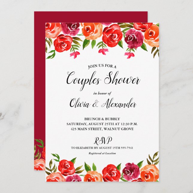 Aquarelle Floral Mariage Couples Invitations de do (Devant / Derrière)