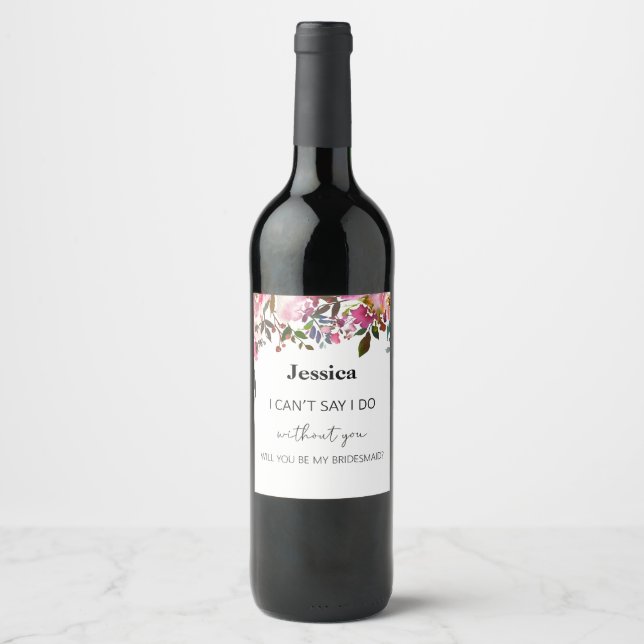 Aquarelle Floral Mariage Vin Étiquette (Devant)