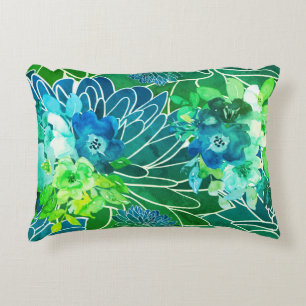 Aquarelle Floral Mix Blues Intérieur Coussin extér