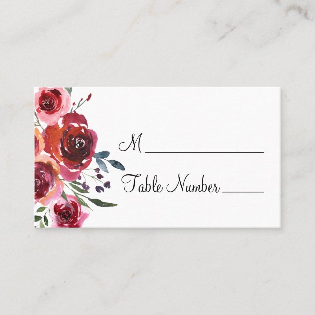 Aquarelle Floral Nom du Mariage Place Cartes (Devant)