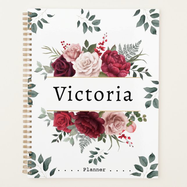 Aquarelle Floral Nom personnalisé Planificateur (Devant)