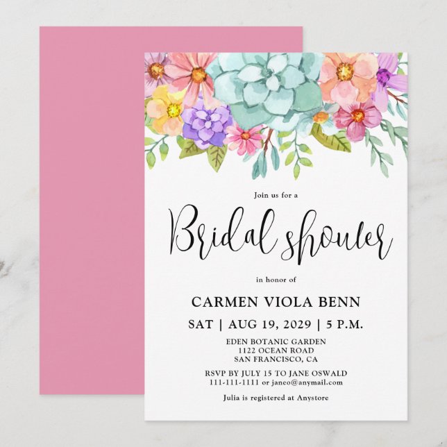 Aquarelle Floral Nuptiale Invitation (Devant / Derrière)