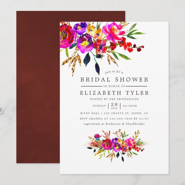 Aquarelle Floral Nuptiale Invitation (Devant / Derrière)