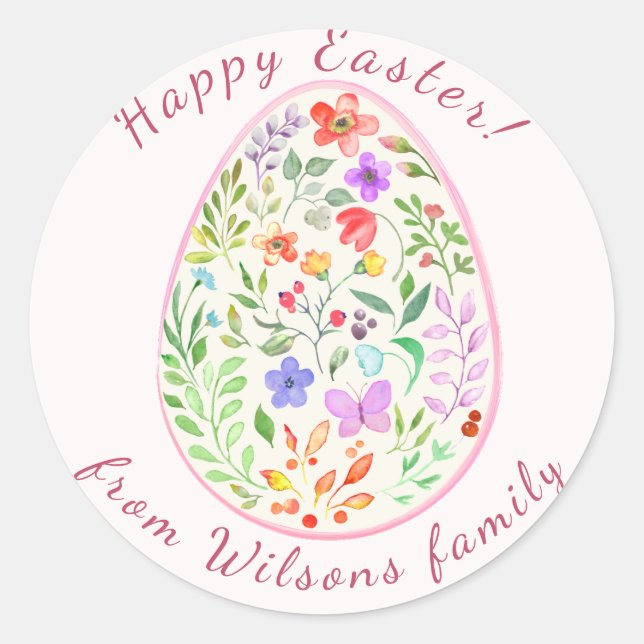 Aquarelle Floral Oeuf de Pâques Sticker personnali (Devant)