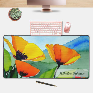 Aquarelle Floral Orange Jaune Californie Poppies