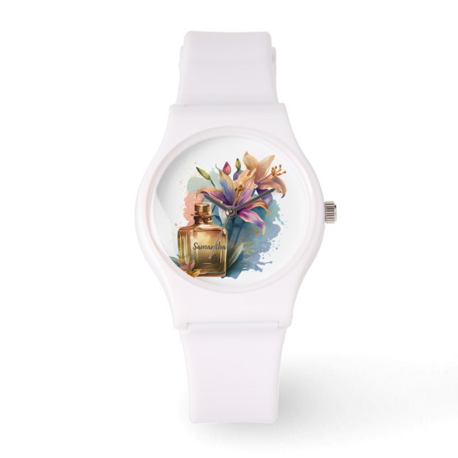 Aquarelle Floral Parfum Bouteille Montre (Recto)
