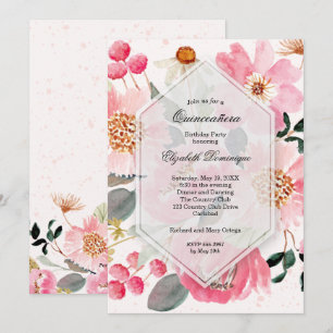 Aquarelle Floral Quinceañera Invitations d'anniver