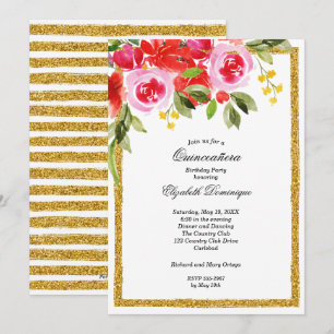 Aquarelle Floral Quinceañera Invitations d'anniver