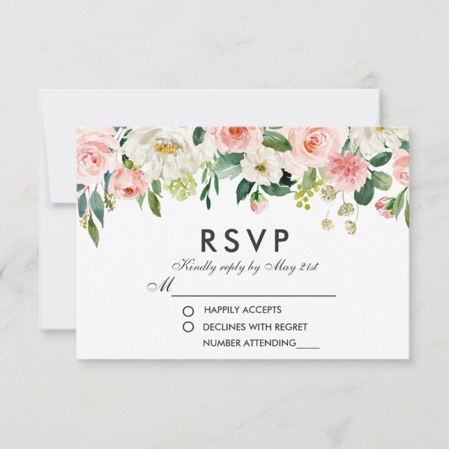 Aquarelle Floral rose blanc Mariage RSVP (Devant)
