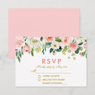 Aquarelle Floral Rose Blanc Or RSVP Mariage Pk