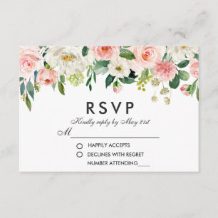 Aquarelle Floral Rose Blanc RSVP Mariage P