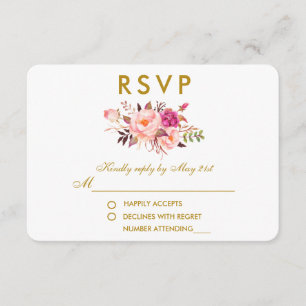Aquarelle Floral Rose Blush Gold Wedding RSVP