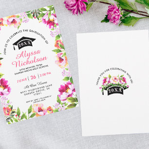 Aquarelle Floral Rose Grad Party Invitation