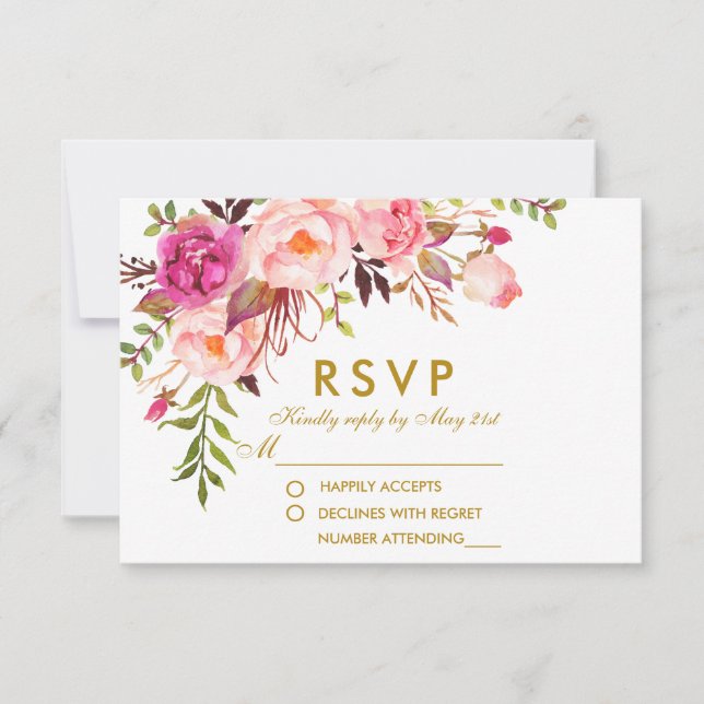 Aquarelle Floral Rose or Mariage RSVP (Devant)