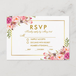 Aquarelle Floral Rose or RSVP Mariage Repas