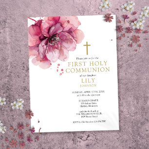 Aquarelle Floral Rose Premier Invitation de commun