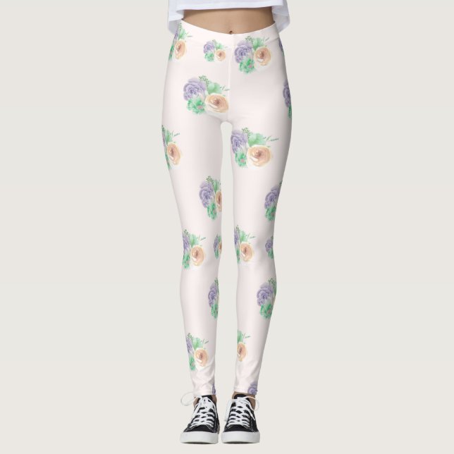 Aquarelle Floral Rose Purple Leggings (Devant)
