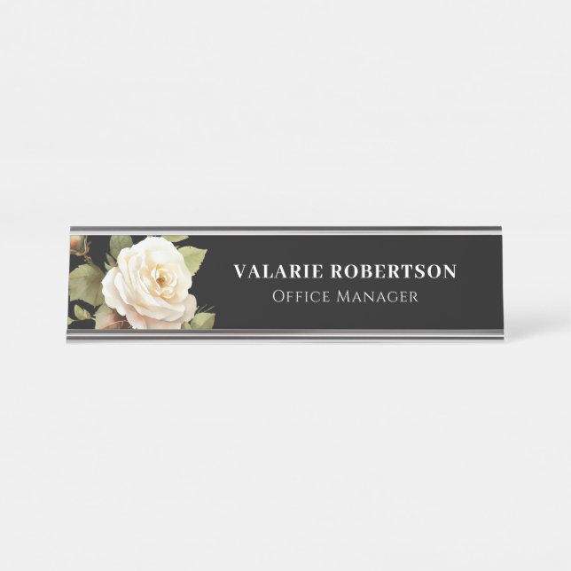 Aquarelle Floral Roses Nom Plaque (Devant)