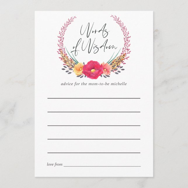Aquarelle Floral Safari Baby shower Maman Conseil (Devant)