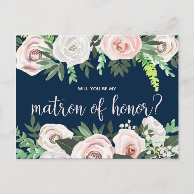 Aquarelle Floral Serez-Vous Ma Carte D'Honneur Mat (Devant)