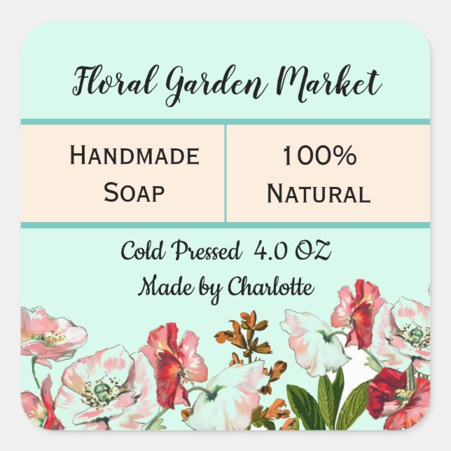Aquarelle Floral Soap produit maison Étiquette (Devant)