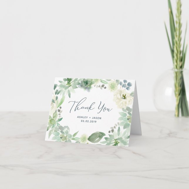 Aquarelle Floral Succulent Mariage Carte de remerc (Devant)