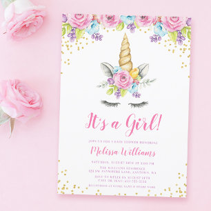 Aquarelle Floral Unicorn Baby Shower Invitations