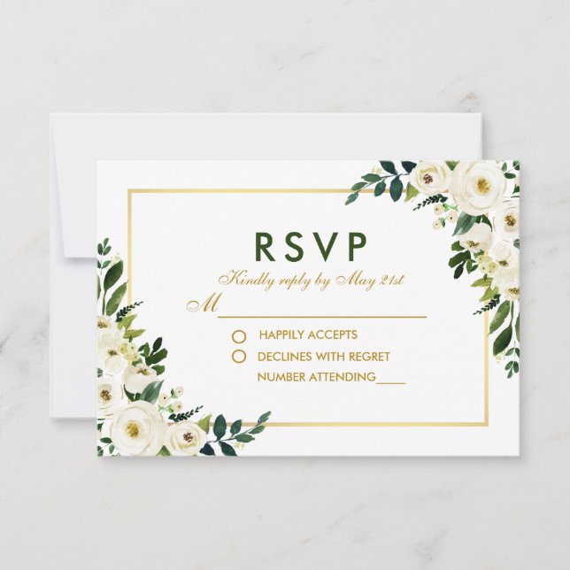 Aquarelle Floral Vert Blanc Mariage RSVP GB (Devant)