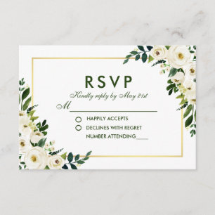 Aquarelle Floral Vert Blanc Mariage RSVP GS