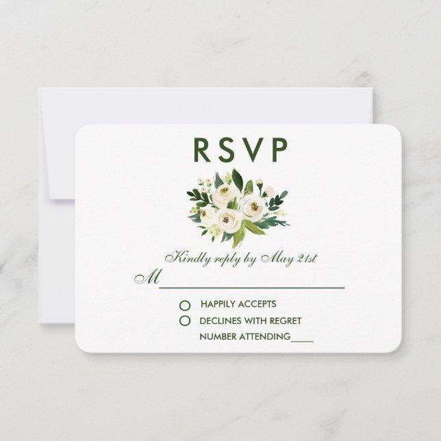 Aquarelle Floral Vert Blanc Mariage RSVP GS (Devant)