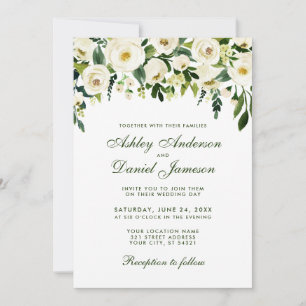 Aquarelle Floral Vert Faire-part de mariage blanc 