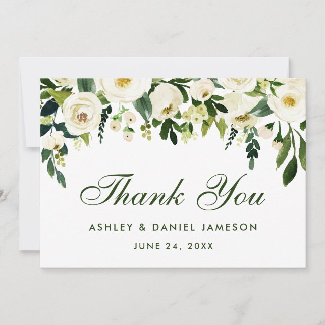 Aquarelle Floral Vert Mariage blanc Merci GB (Devant)