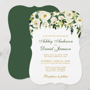 Aquarelle Floral Vert or Faire-part de mariage GB