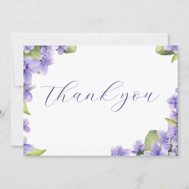 Aquarelle Floral Violets Mariage Carte de remercie (Devant)