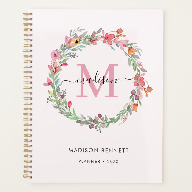Aquarelle Floral Wreath Monogramme (Devant)