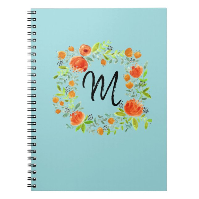 Aquarelle Floral Wreath Monogramme Carnet (Devant)