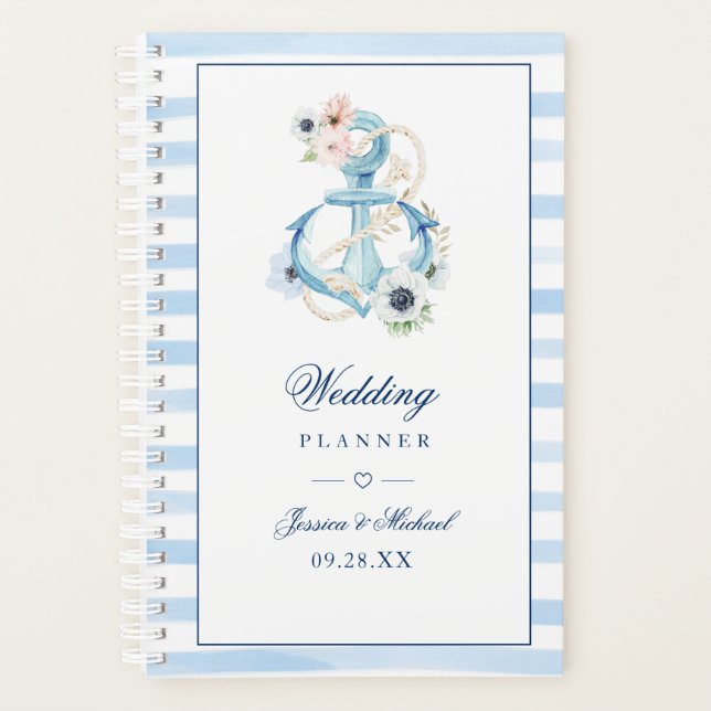 Aquarelle Florale Ancre Bleu Mariage (Devant)