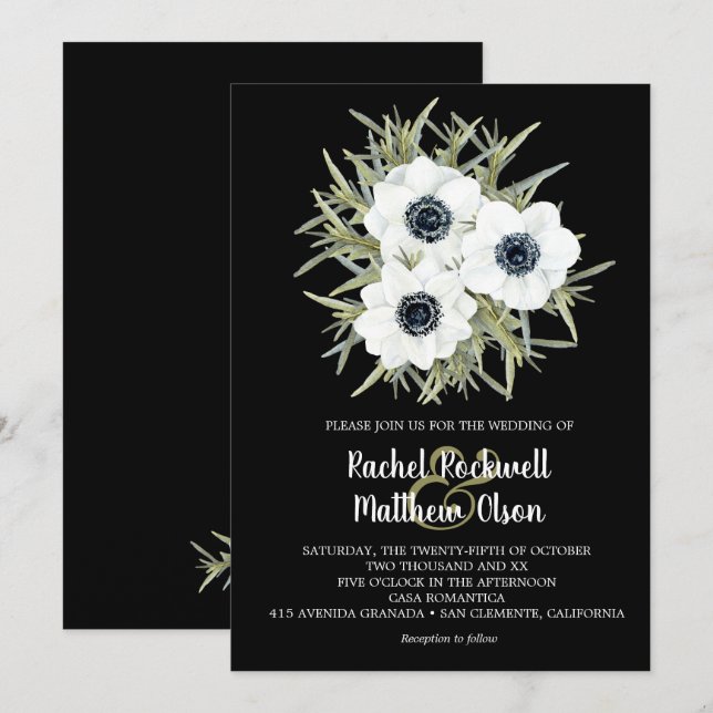 Aquarelle Florale Anémone Mariage Invitations (Devant / Derrière)