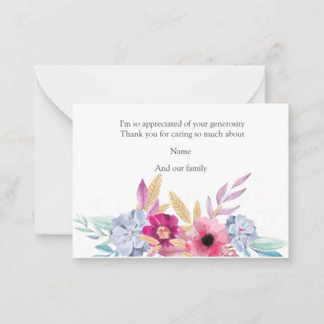 Aquarelle Florale après funérailles Merci Cartes (Devant)