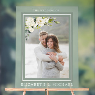 Aquarelle florale blanche gris vert Mariage photo