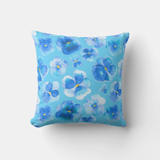 Aquarelle florale bleu pansement coussin d'art mod (Recto)