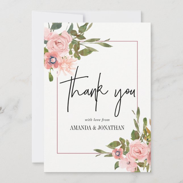 Aquarelle florale Blush et Merci Rose or (Devant)