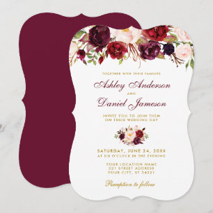 Aquarelle florale Bourgogne Faire-part de mariage 