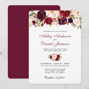 Aquarelle florale Bourgogne Faire-part de mariage