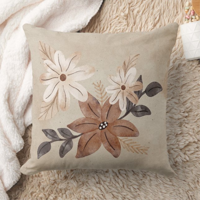 Aquarelle florale Brown et oreiller à lancer de ta (Couverture)